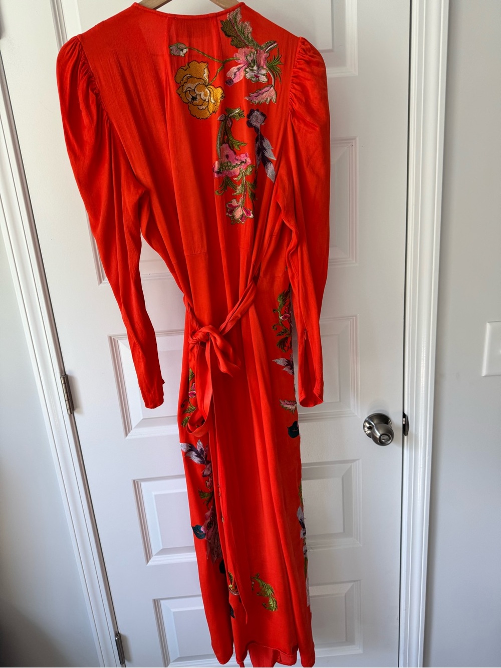 ASOS Red Floral Wrap Midi Dress with Long Sleeves - Picture 3 of 7